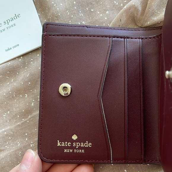 Brand New Kate Spade Genuine Leather Pink & Burgundy Zippered Wallet Colorblock - Picture 11 of 15